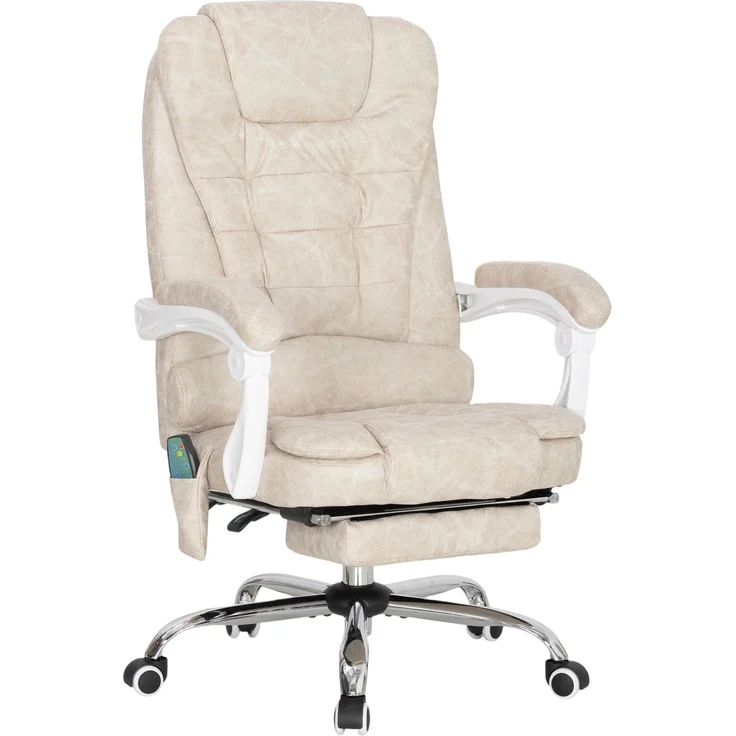 Massage- und Heiz-Bürosessel, Bürostuhl, höhenverstellbar, neigbare Rückenlehne, 65 x 70 x 111–119 cm, cremefarben – Bild 2