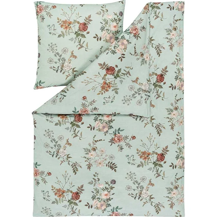 Estella Interlock Jersey Bettwäsche Perla 6913-532 Blumen Mint 135x200 – Bild 2