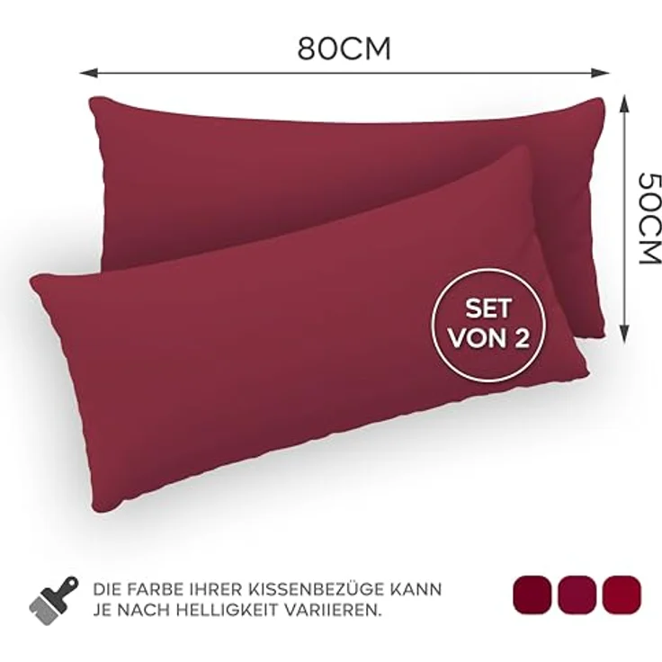Twinzen® Kissenbezug 50x80 (2er-Set) - 100% Jersey Baumwolle 150 GSM Kissenbezüge - Burgunderrot - Für Kissenbezüge 50x80 cm - Kissenhülle - Kissenbezug mit Reißverschluss - Oeko-Tex Zertifiziert – Bild 3