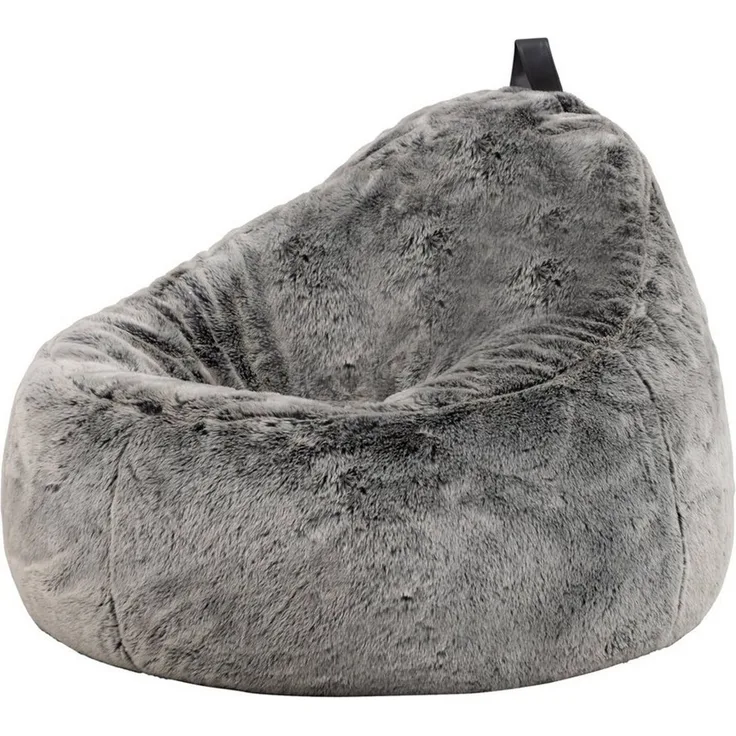 Icon Sitzsack-Sessel Flauschig aus Kunstfell „Kokon“, Grau, Sitzsack Erwachsene mit Füllung, Indoor Sitzsack Kuschelig Groß mit Lehne
