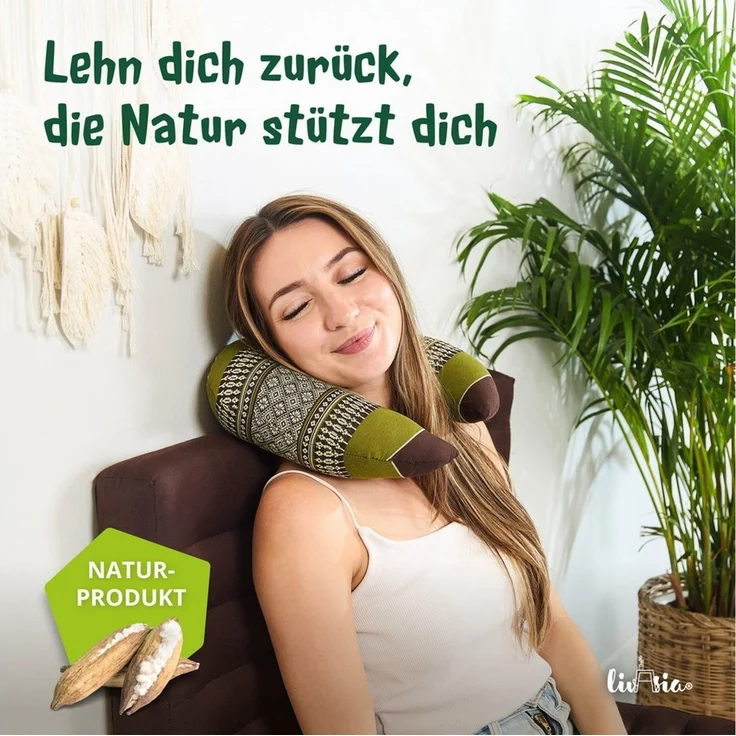 livasia Nackenhörnchen Reisekissen - 24x28x7cm, Kapok, vegan, handgefertigt – Bild 2