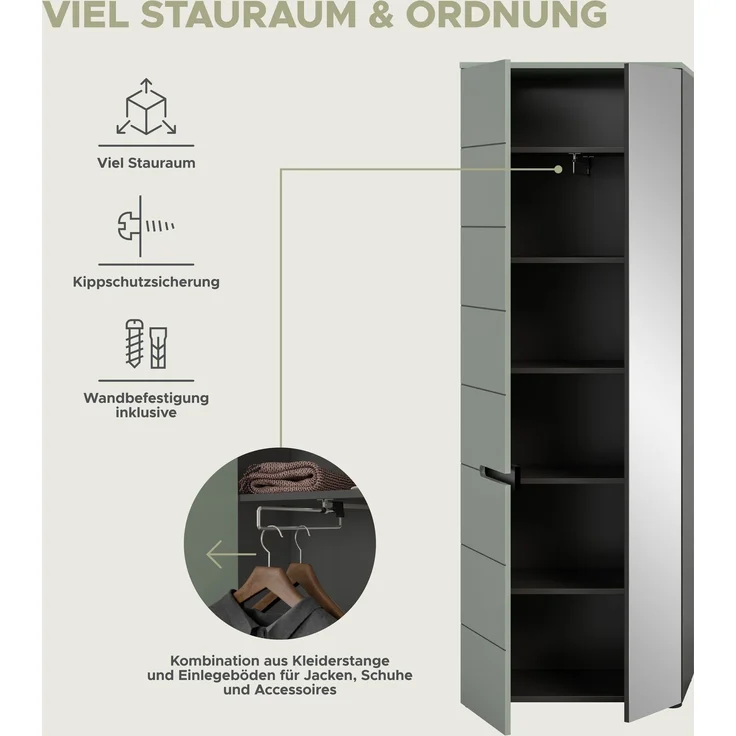 Garderobenkombination (B/H/T: 160x190x37 cm) in Smoke Green Nachbildung – Bild 9