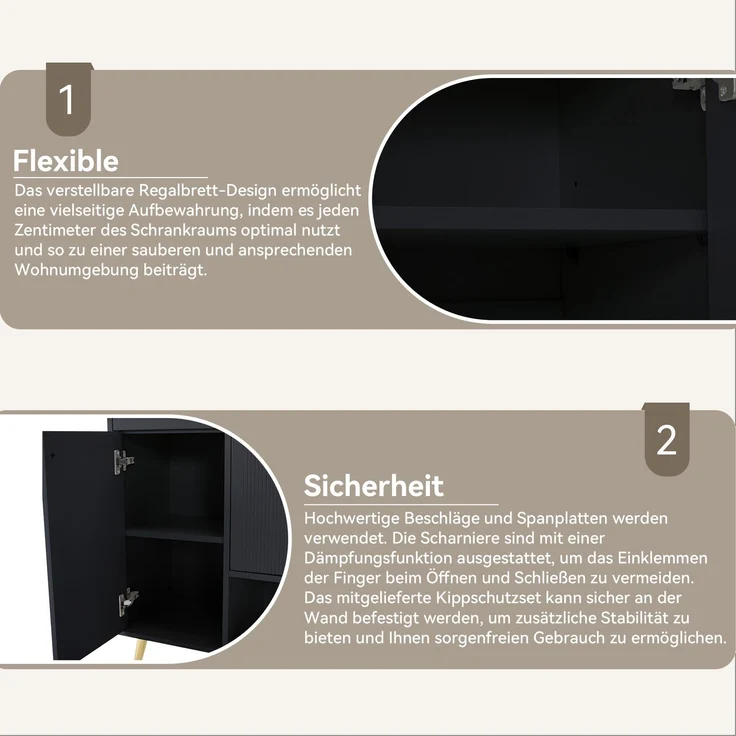 Merax Schuhschrank, Schuhregal mit 2 Schubladen und 4 Türen, Metallfüße, Maße: B130/W37/H100, schwarz – Bild 6