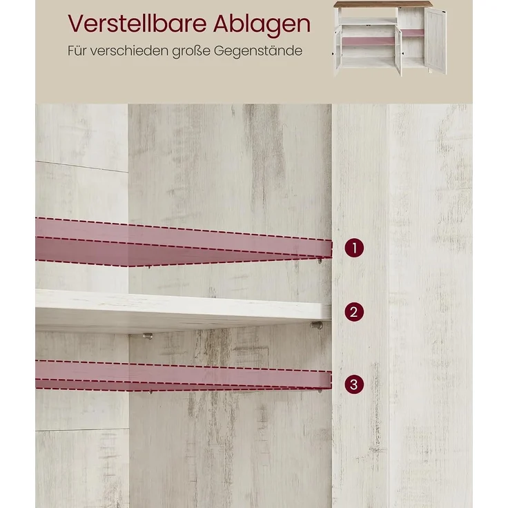 VASAGLE Küchenschrank, 33 x 110 x 75 cm, Aufbewahrungsschrank im Landhausstil, für Esszimmer oder Küche, braun-weiß – Bild 5