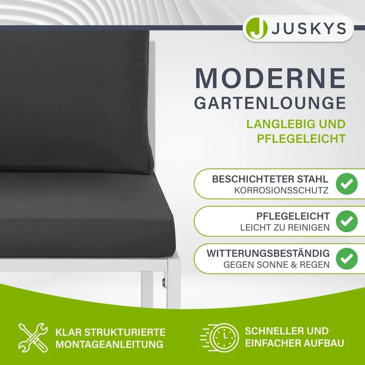 Juskys Gartenmöbel Sofa Set 5-teilig Bari mit Tisch & Polster - Metall Gartenlounge - Balkonmöbel klein - Outdoor Möbel Balkon Garten - Lounge Grau – Bild 3