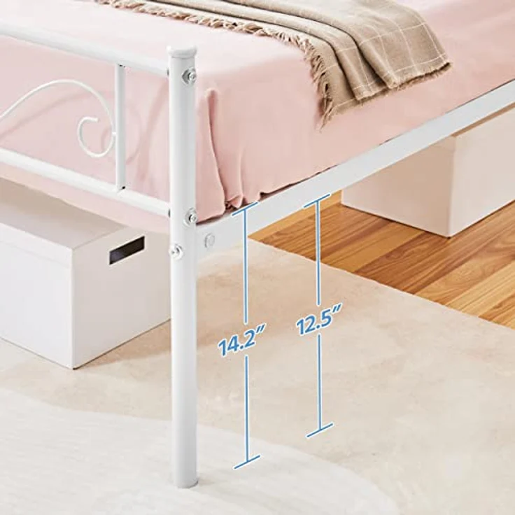 Yaheetech Bettrahmen Metallbett Bettgestell aus Metall, Einzelbett für 90x190 cm Matratze, Gästebett für kleine Räume, Weiß – Bild 9