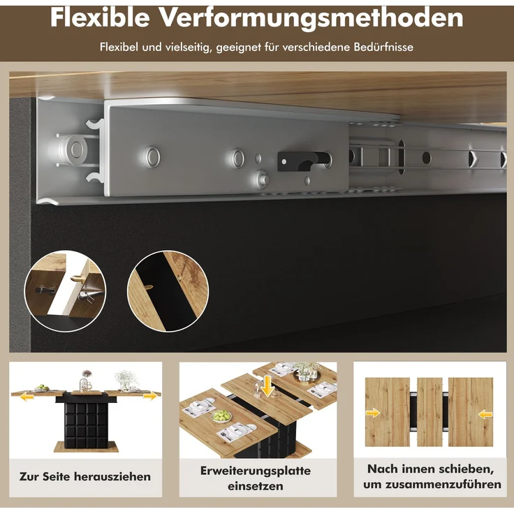 Abrihome Esstisch Ausziehtisch 110-140x80 cm für 4-6 Personen, Schwarz – Bild 5