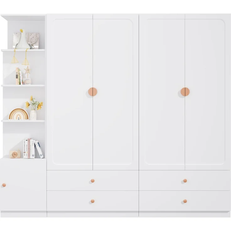 Kleiderschrank 225 x 45 x 200 cm in Weiß mit 3 Kleiderstangen und 4 Schubladen – Bild 7