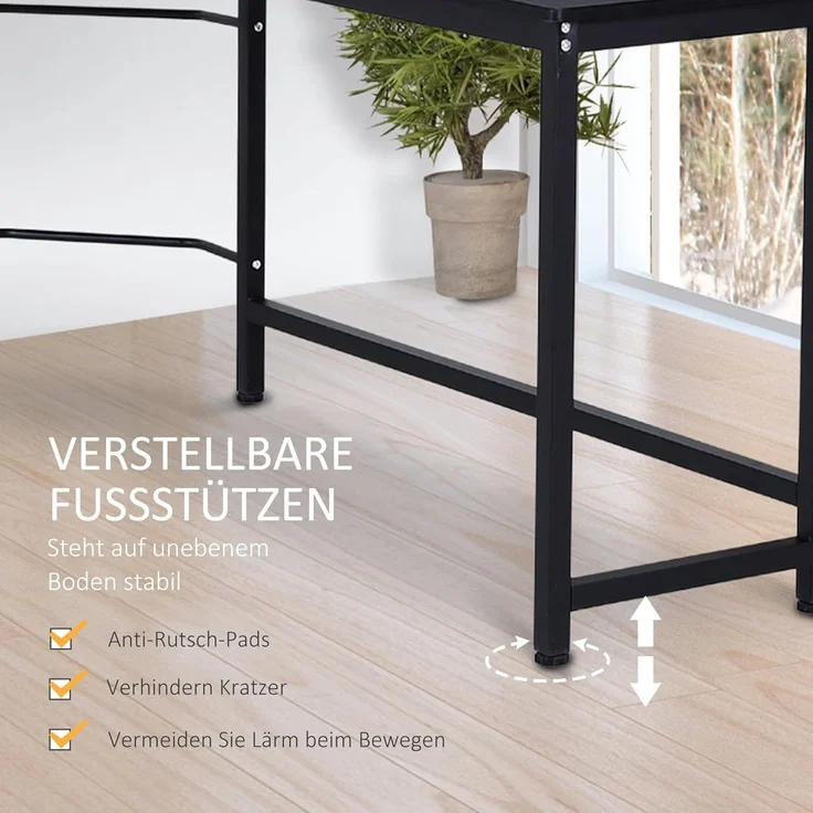 Vinsetto Eckschreibtisch höhenverstellbarer Schreibtisch (PC-Tisch, 1-St, Computertisch), Metall Schwarz 168 x 120 x 75 cm – Bild 5