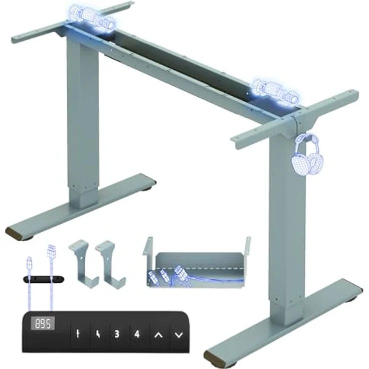 FLEXISPOT Höhenverstellbarer Schreibtisch Gestell, Elektrisch Tischbeine mit 2 Motoren & LED-Höhenanzeige & 4 Speicherfunktionen, inkl. 2 Haken & Kabelmanagement, Sierrablau – Bild 1