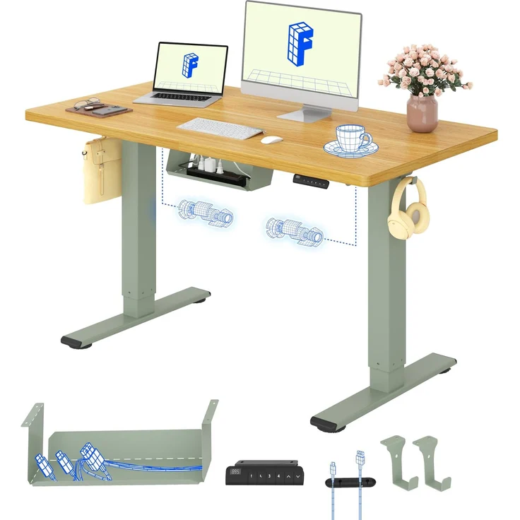 FLEXISPOT Höhenverstellbarer Schreibtisch mit 2 Motoren & 25MM EINTEILIGER Tischplatte 120x60 cm, Ergonomischer Bürotisch Elektrisch mit Kabelmanagement, Memory Funktion & Höhenanzeige