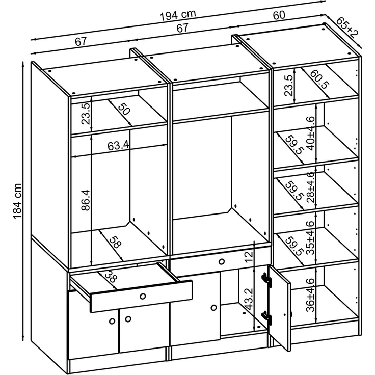 Roomart Schrankwand für Waschküche & Hauswirtschaftsraum - SERIE 1 - 194 cm breit, mit Ausziehbrett & Stauraum, Waschmaschinen-Schrankkombination • Eiche – Bild 5