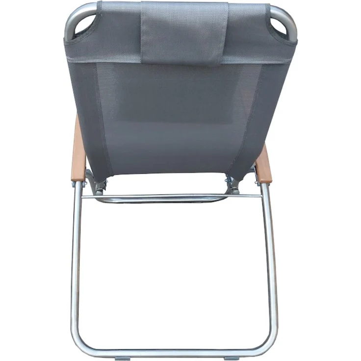 LECO Edelstahl-Kippliege ELEGANCE, Kunststoffgewebe silbergrau, Armlehnen Akazie FSC 100 %, 177x65x109 cm – Bild 3