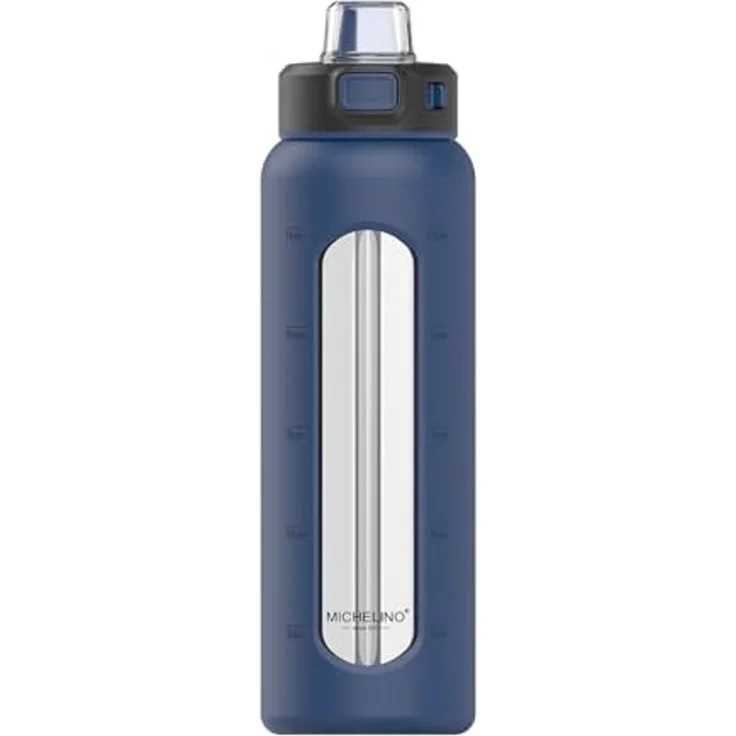Praktische Glas Trinkflasche To Go Wasserflasche -– Ideal für Ihr tägliches Getränk Dunkelblau 0,72 Liter – Bild 1