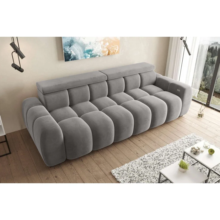99rooms Alessio Bigsofa Velours TIFFANY Silber mit Sitztiefenverstellung – Bild 2