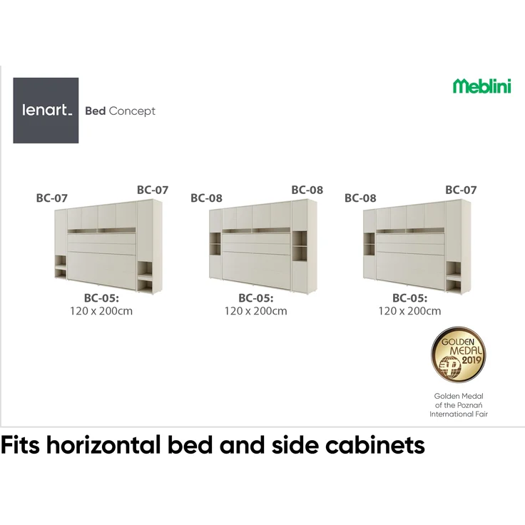 MEBLINI Hängeschrank für Horizontal Schrankbett Bed Concept - Wandschrank mit Ablagen und Fächern - Wandregal - BC-10 für 120x200 Horizontal - Kaschmir – Bild 2
