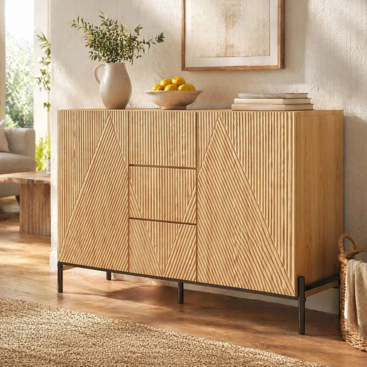 DESVIAE Sideboard mit 2 Türen und Schublade 115,5x76x40 cm MDF Natur – Bild 1