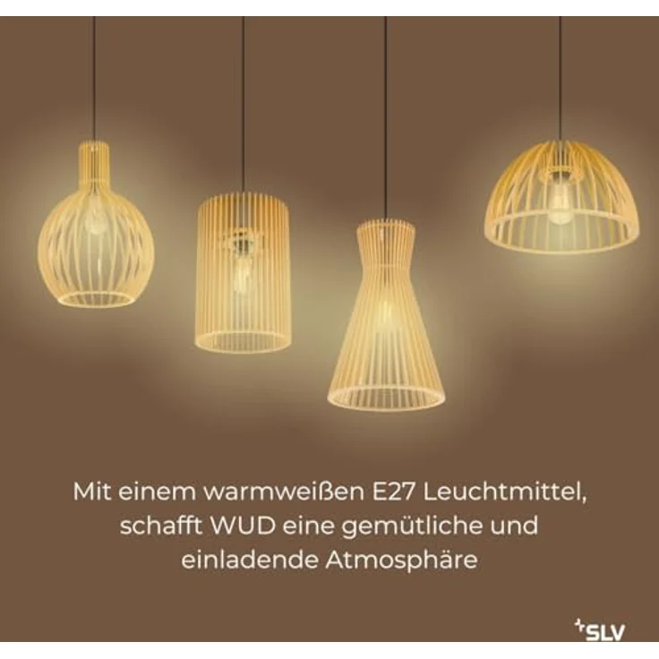 SLV WUD Pendelleuchte, E27, zylindrisch, max. 60W, schwarz, Holzoptik, IP20 – Bild 4