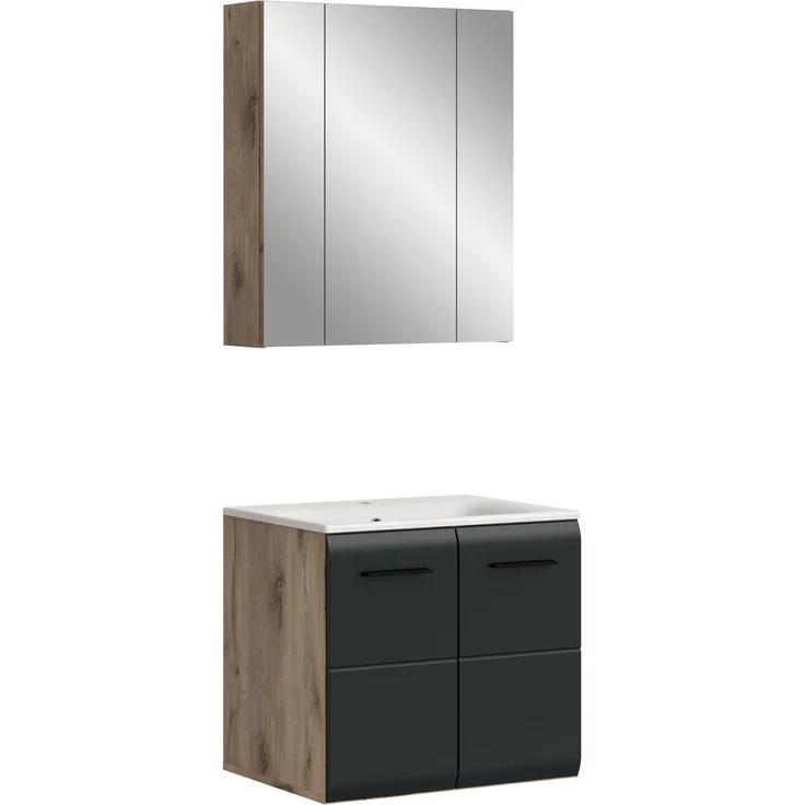 Badkombination (B/H/T: 60x185x46 cm) in schwarz matt und Nox Oak Nachbildung – Bild 1