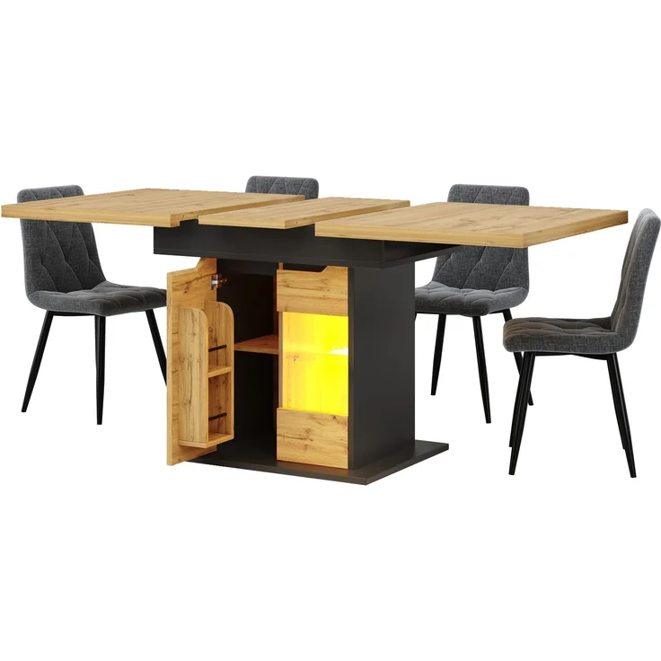 Esstisch Teleskoptisch(110-140×80cm), klappbarer Küchentisch für 4-6 Personen, Ausziehbarer Esstisch ,platzsparender Küchentisch, Tisch mit LED-Beleuchtung und Snackablage Schranktüren – Bild 10