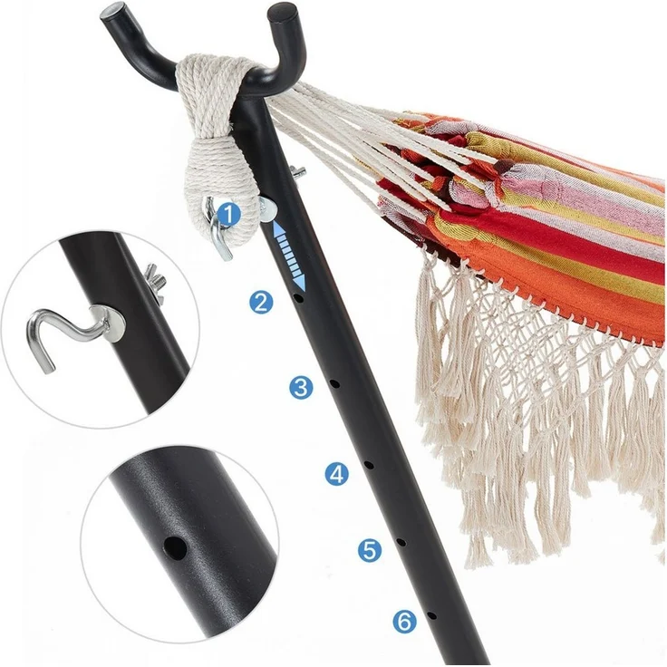 Mondeer Hängematte Gartenhängematte, mit Verstellbarem Gestell für 2 Personen,Doppelleine Fransen – Bild 3