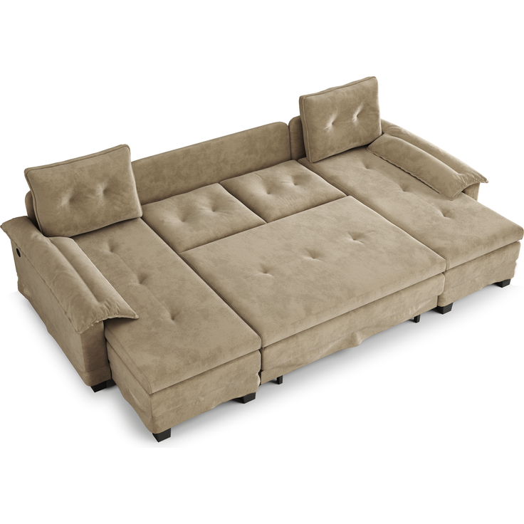 ZUBALIYA Schlafsofa 127x87 cm, mit USB - Anschluss, mit Ausziehbett, mit Chenille - Bezug, mit Samtbezug, modular aufgebaut, Weiß – Bild 22