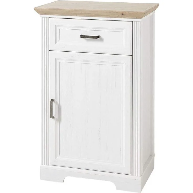 Landhaus Schuhschrank JÜLICH-36 in Pinie weiß mit Artisan Eiche, B/H/T: 65/102/41 cm