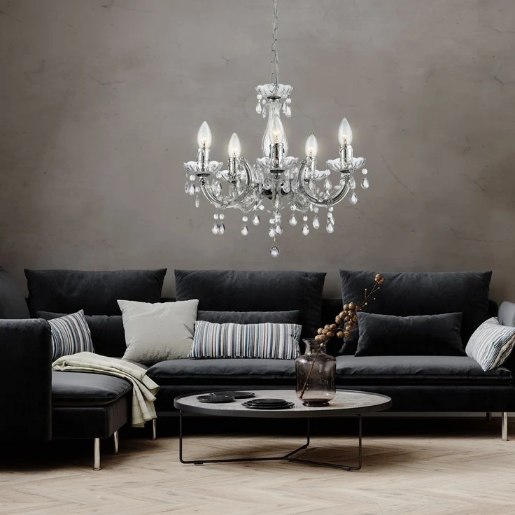 Kronleuchter, Lüster, Kristalle, klar, 5-flammig, H 128 cm – Bild 9