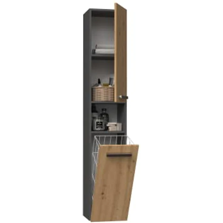 ibonto Hochschrank Badezimmerschrank mit Korb & flexibler Türöffnung - Platzsparend – Bild 8