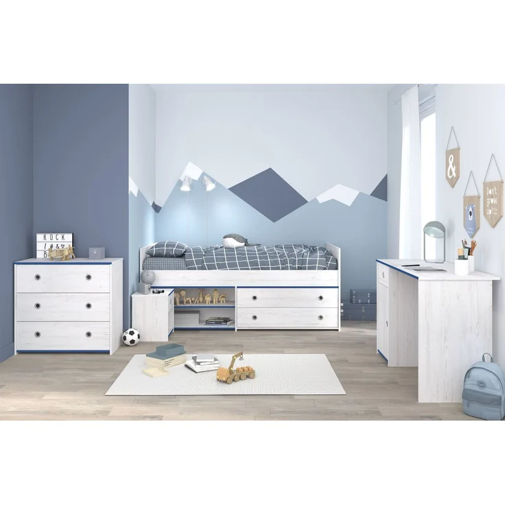Kinderzimmer Set Parisot Smoozy 4-tlg. Holzdekor Kiefer Weiß/Blau – Bild 2