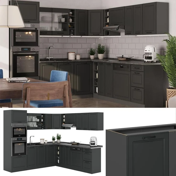 Eckküche R-Line Anthrazit Landhaus/Anthrazit 247 x 237 cm, AP Anthrazit Vicco – Bild 5