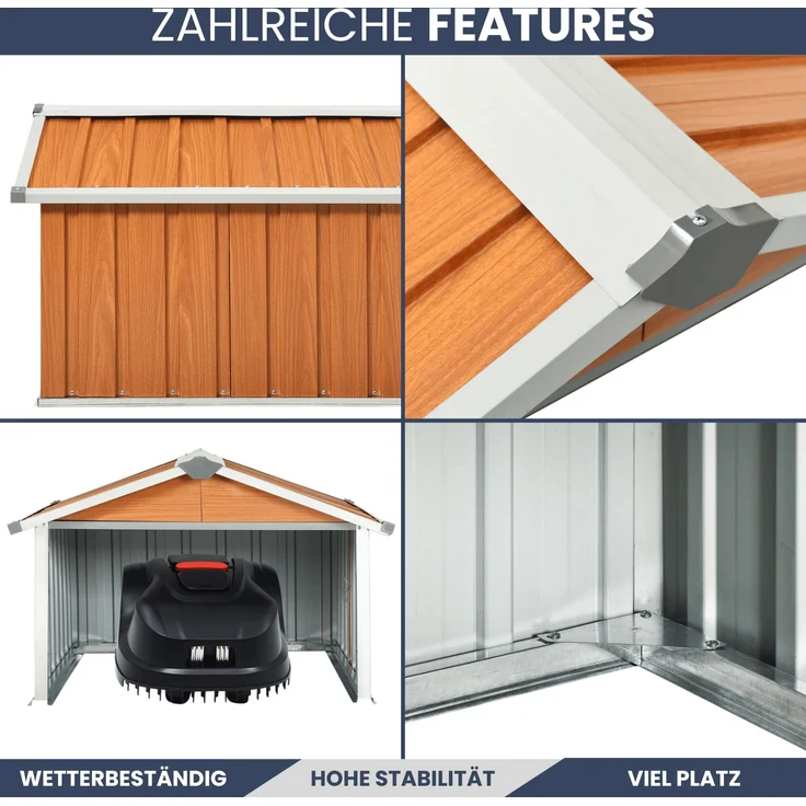 DELUKE® Mähroboter Garage aus Metall - 92x97x63cm | Dach Carport Überdachung für Rasenmäher Rasenroboter Automower Garten Mährobotergarage Regenschutz für Rasenmäher, Braun – Bild 5
