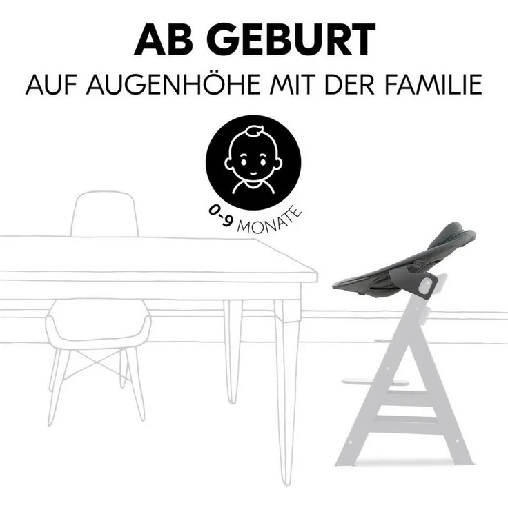 Hauck Tischsitz Alpha Plus Black Newborn Set Premium, Holz Babystuhl ab Geburt inkl. Aufsatz für Neugeborene & Sitzauflage – Bild 3