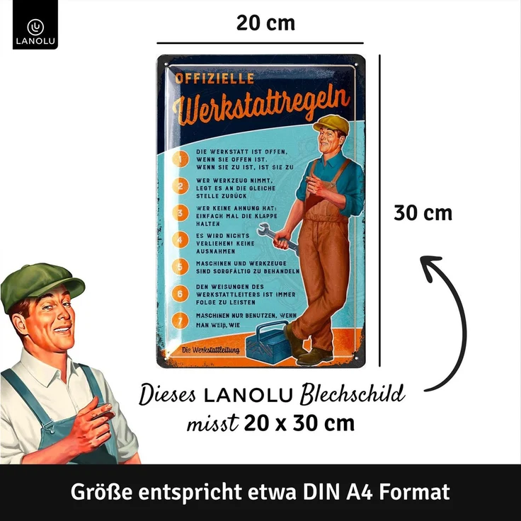 LANOLU Blechschild Lustige Werkstattregeln - 20x30cm – Metall – Mehrfarbig – 20216 – Bild 4