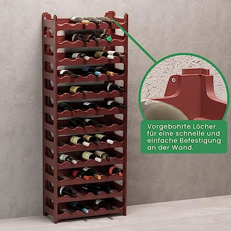 ARTECSIS Weinregal stapelbar Kunststoff für 72 Flaschen, stabiles Flaschenregal in Gastronomie-Qualität, modular erweiterbar, Braun – Bild 7