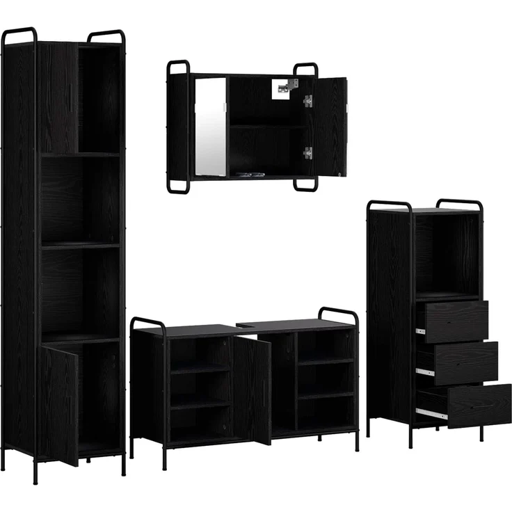 vidaXL Badezimmerschrank-Set 4 stk. Schwarz Eichen-Optik 3444633 – Bild 7