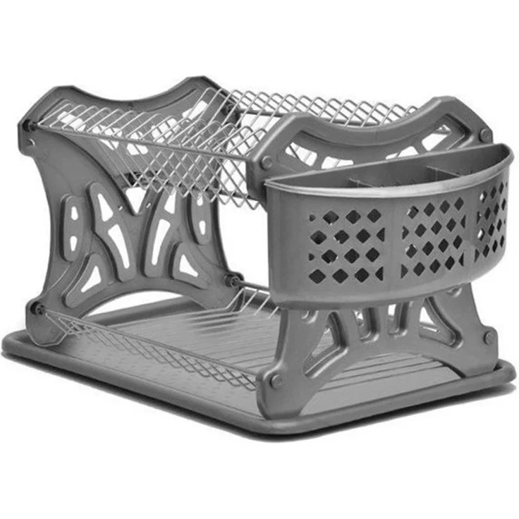 DanDiBo Abtropfgestell Geschirr 2 Etagen Abtropfständer 72424 Abtropfkorb Abtropfgitter Abtropfschale Tellertrockner mit Untersetzer und Besteckkorb – Bild 4