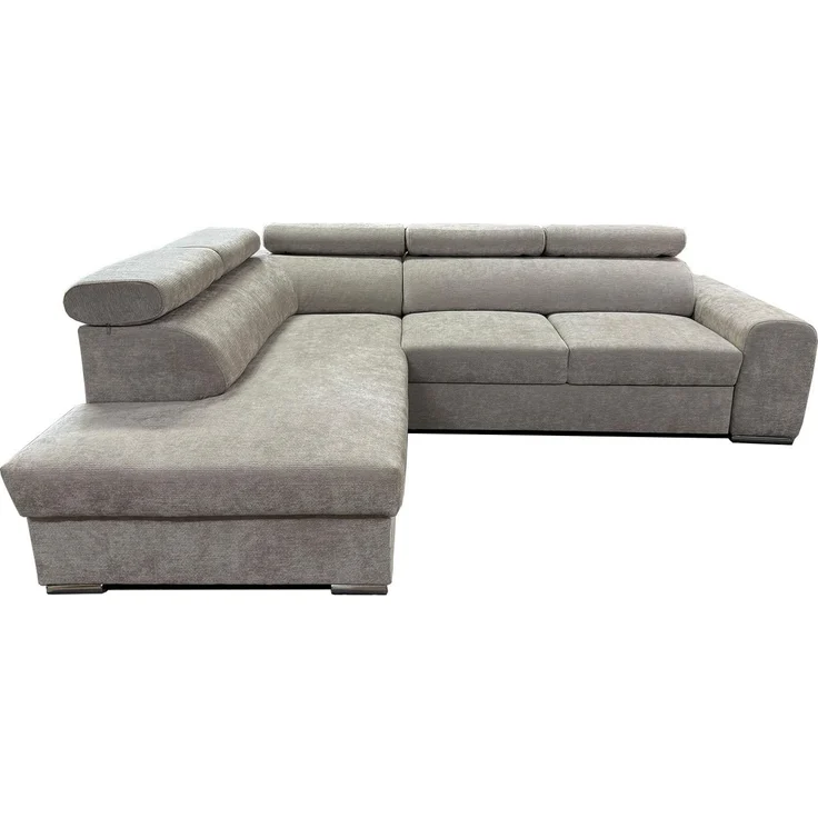 Wohnero24 Ecksofa PAVONE 4 208x263 cm – modernes Chenille Sofa Beige/Hellgrau mit Schlaffunktion 190x125 cm & Bettkasten, verstellbare Kopfstützen – Bild 4