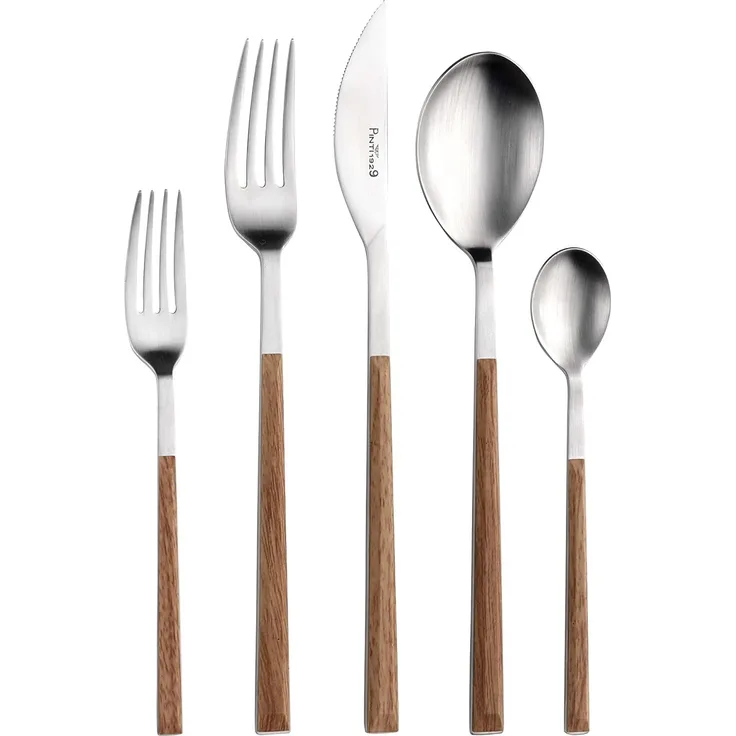 PINTINOX Besteck-Set Sushi (30-tlg), 6 Personen, Edelstahl 18/0, Kunststoff, Satiniert mit Kunststoffgriff in Holz-Optik