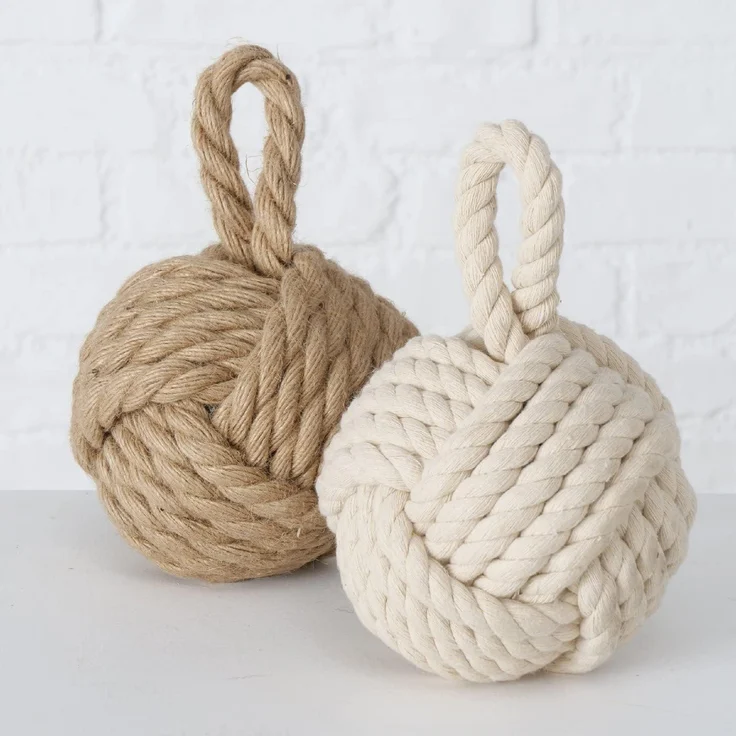 Boltze Türstopper Set Jute Knoten Natur Strick Kugel Stoff Boden 1,5 kg Gewicht mit praktischer Schlaufe (2er Set) – Bild 5