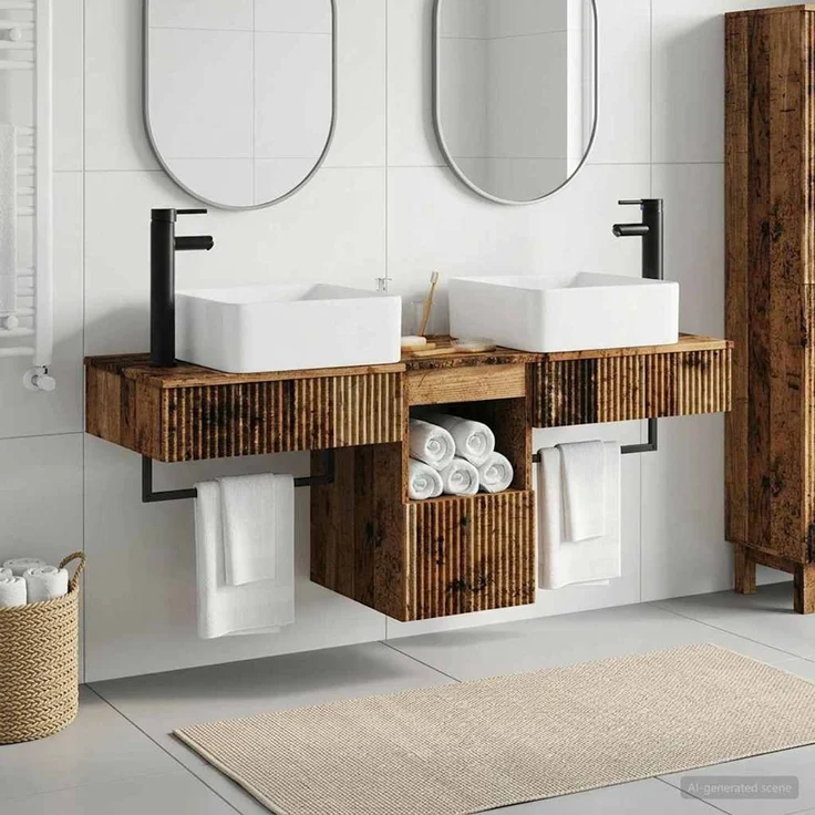 vidaXL Badezimmerschrank-Set 3 stk. Altholz 130 x 41 x 80 cm 3405605 – Bild 1