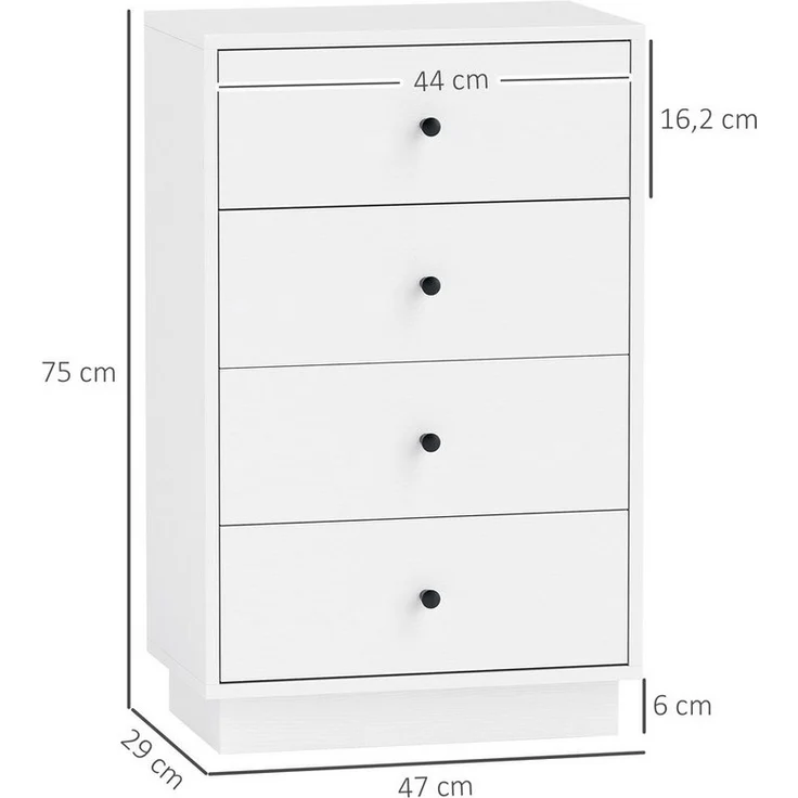 HOMCOM Kommode mit 7 Schubladen, im Modern Stil (Schrank aus Holzwerkstoff, 1 St, Sideboard), für Wohnzimmer Schlafzimmer Flur 47 x 29 x 75 cm Weiß – Bild 2