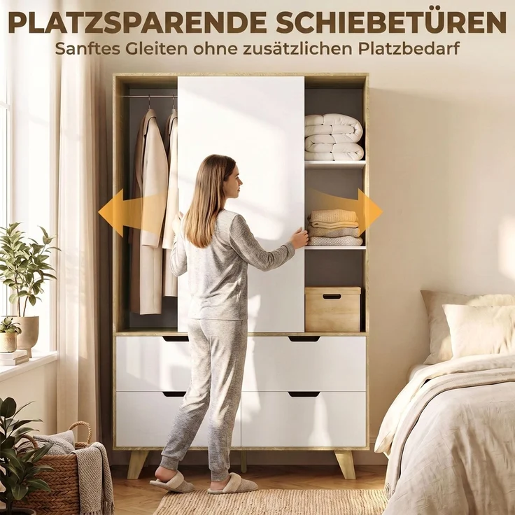 HOMCOM Kleiderschrank, MDF, Kiefernholz, Eiche+Weiß, 120 x 50 x 187,5 cm – Bild 5