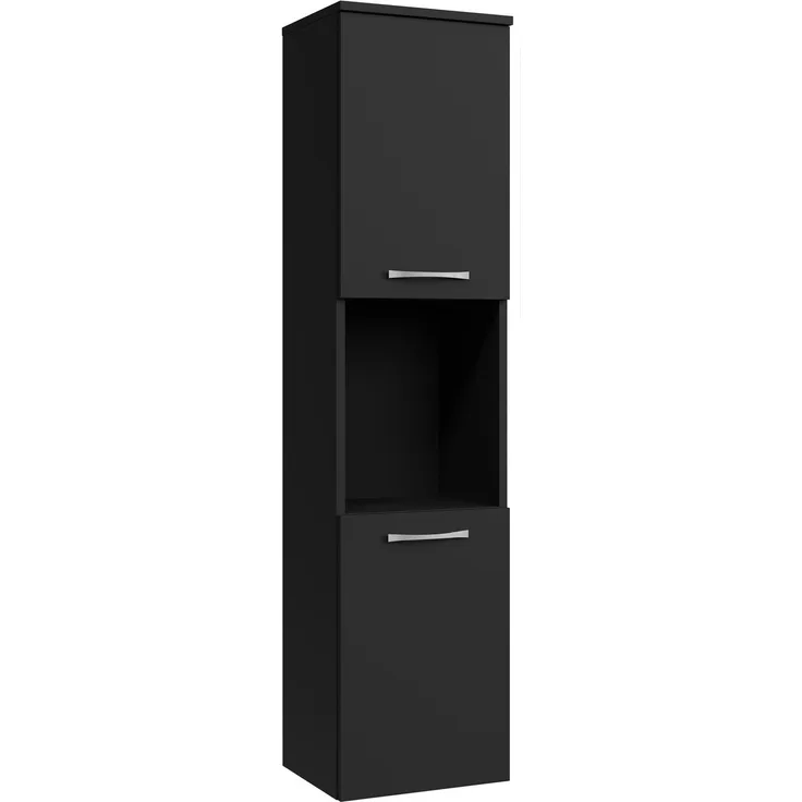 Badplaats Badezimmerschrank Montreal 30 x 30 x 131 cm Schwarz Matt - Hoch Badschrank Mit 2 Türen