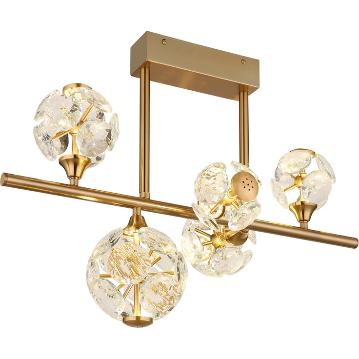 LED Deckenleuchte VIRINA 5-flammig Gold mit Kristall Glaskugeln, Breite 61cm – Bild 2