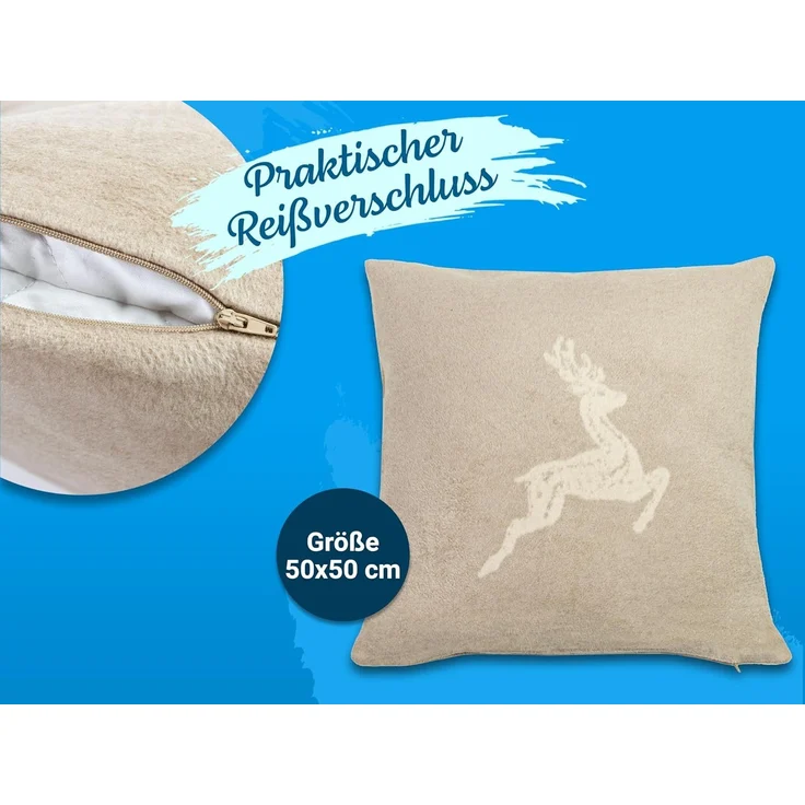 Dekorativer Kissenbezug im 2er Set Hirschmotiv 50x50 cm Fango-Creme – Bild 4