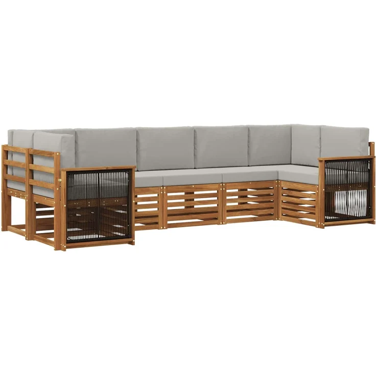 vidaXL Ecksofa Set mit Kissen 6 pcs Natürlich und Hellgrau 3384802 – Bild 2