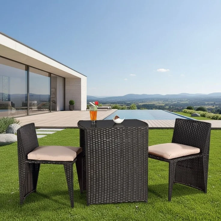 3tlg. Polyrattan Gartenset Sitzgruppe Gartenmöbel Sitzgarnitur Balkon schwarz – Bild 9