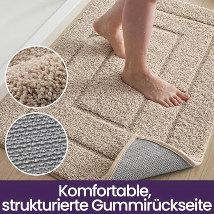 DEXI Badteppich rutschfeste,weicher Badezimmerteppich Wasserabsorbierend Badematte maschinenwaschbar Badvorleger für Dusche,Badewanne und Toilette - Beige,40x60 cm – Bild 7
