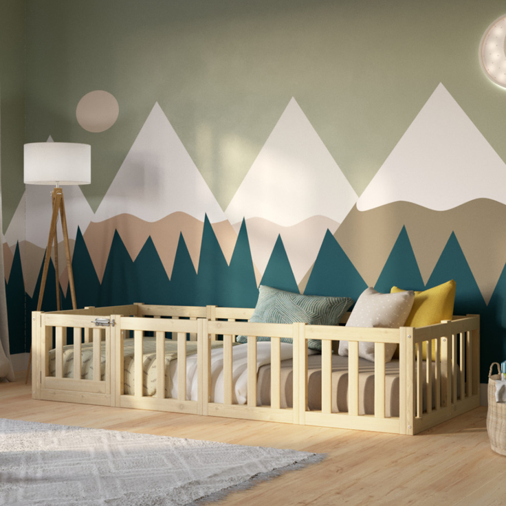 Crazy Pine 'Crazy Johnny' Kinderbett mit Rausfallschutz 40 cm, Holz, Natur, 90x200 cm, mit Tür